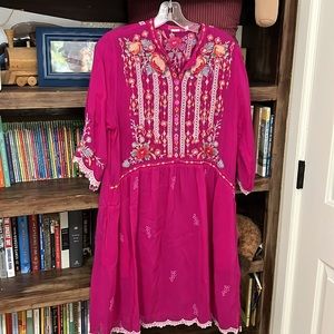 Johnny Was diega tunic dress in hot pink